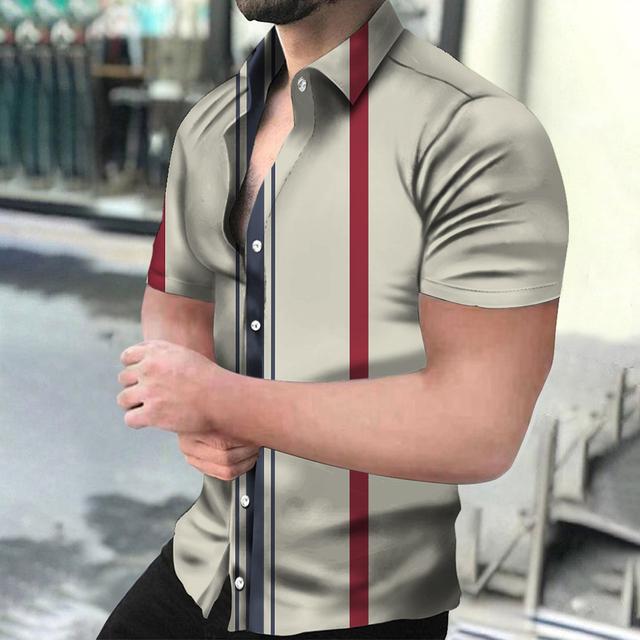 Мужские рубашки Праздничные гавайские пляжные рубашки Полосатые топы с принтом Деловые — фото 11