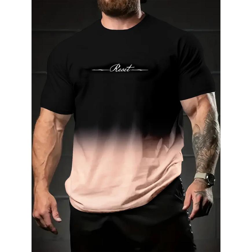 T-Shirt mit Rundhalsausschnitt und Farbverlauf, kurzärmelig, Alphabet-Aufdruck, lässige Wochenendkleidung für Männer und Teenager, Urlaubsorte, Frühling/Sommer/Herbst