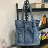 Borsa a Mano Casual Grande Capacità Borsa a Shopper in Denim alla Moda Tutto Alto Livello di Aspetto Borsa a Spalla per Pendolari Borsa Sottobraccio