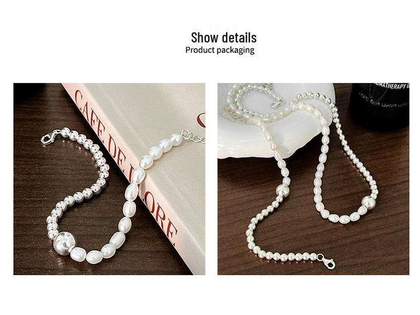 Yinruitai S925 Sterling Silver Freshwater Pearl Necklace & AB Chain Bracelet for Women