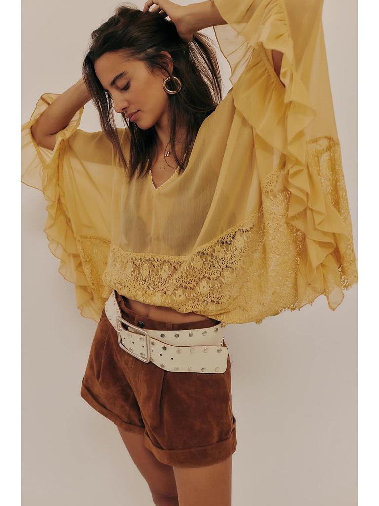 Women's Batwing Sleeve Mesh Cover-up: Spring/Summer Loose Beach Top with Lace Patchwork and Sun Protection.