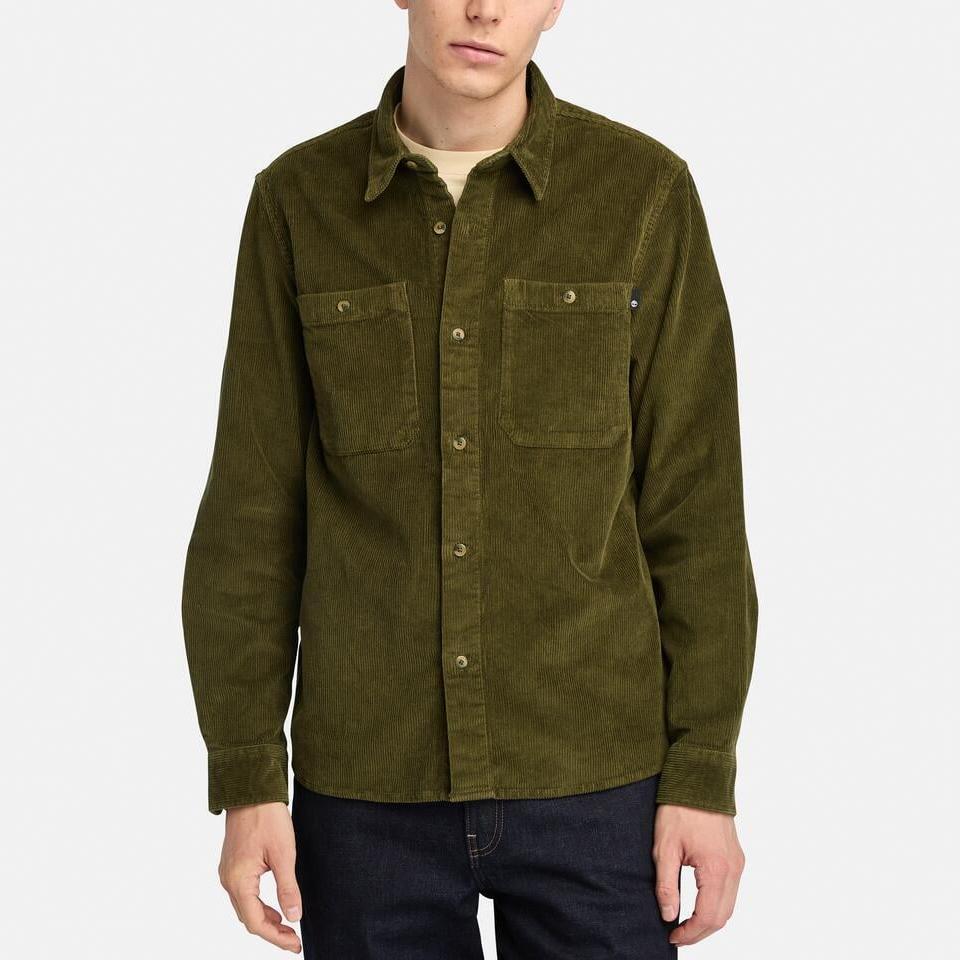 Timberland Polo-Kragen Sportlich Lässig Mehrfachtaschen Langarmhemd Herrenhemden Olivgrün A68W7-302