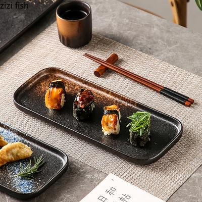 Vintage Keramik Sashimi Sushi Platte Kochgeschirr Restaurant Rechteckig Exquisite Geschirr Snack Dessert Teller Teller