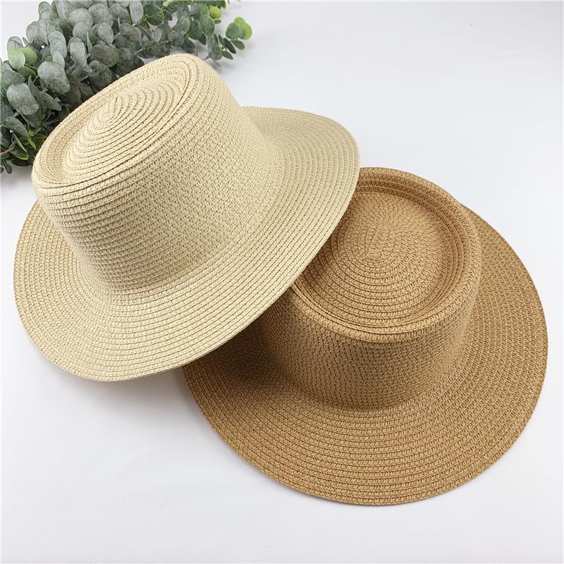Women Spring Summer Solid New Concave Paper Straw Hat Retro French Round Beach Island Female Sunshade Hat