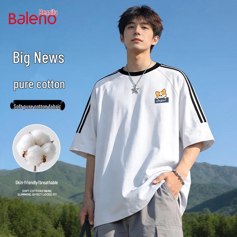 Baleno Unisex Loose Fit Two-Tone Stripe Corgi Graphic T-Shirt XL