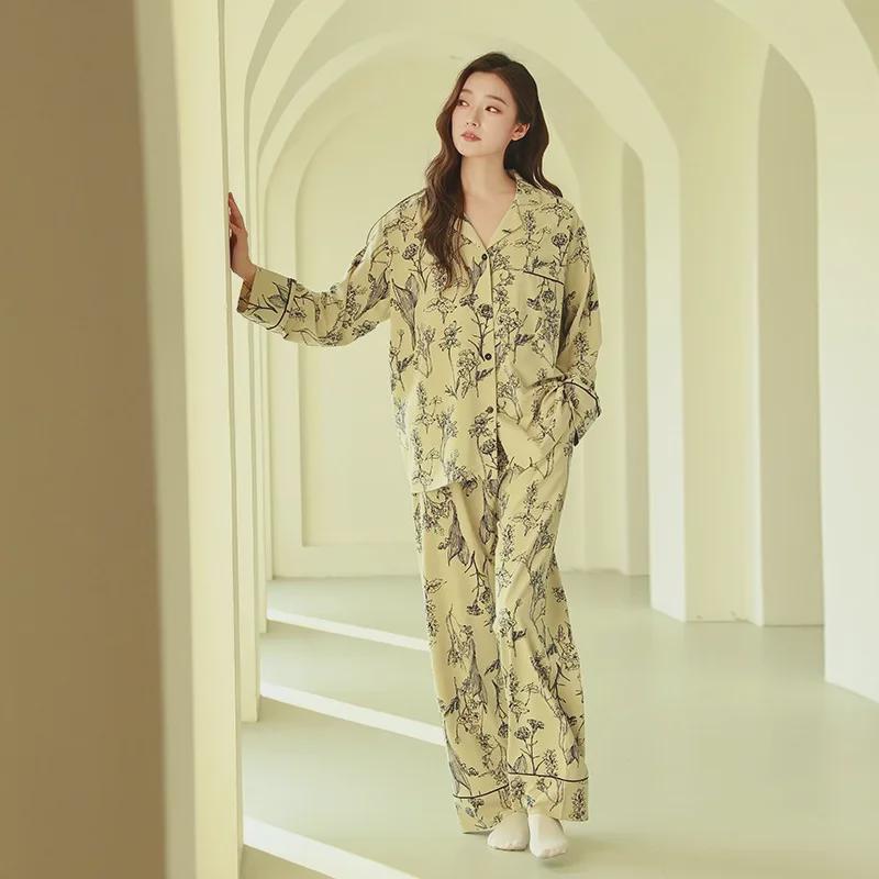 Damen Pyjama aus reiner Baumwolle: Frühlings-/Herbst-Langarm-Cardigan mit Spitze, Große Größen, Stil 2025, Geeignet für drinnen/draußen