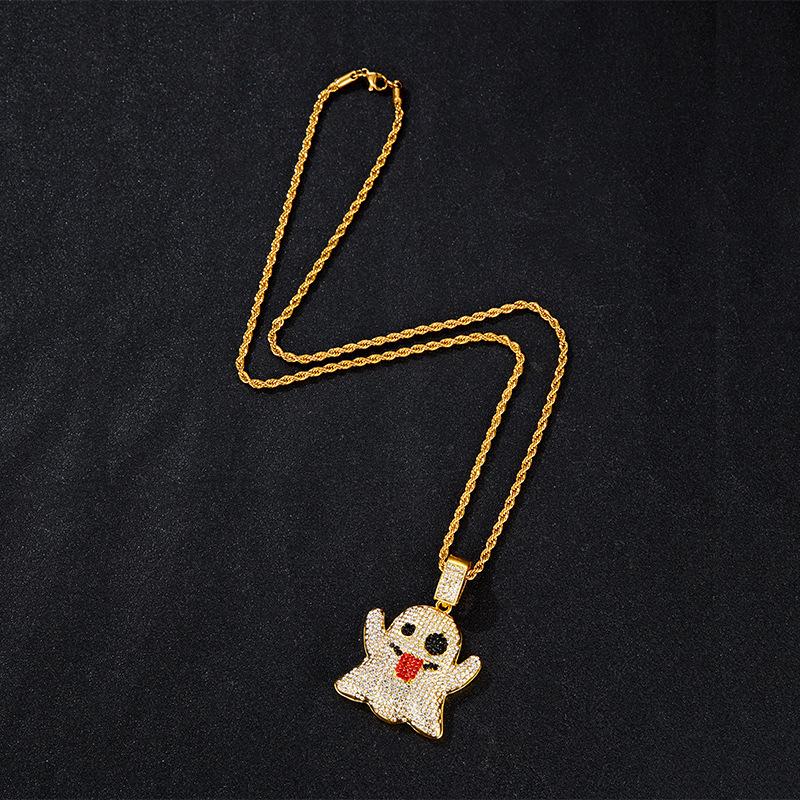 Ghost Tongue Pendant Necklace - Full Diamond Funny Expression Fashion Accessory