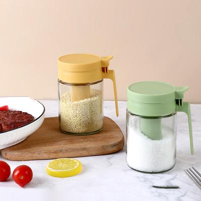 Household Kitchen Moisture-Proof Seasoning Jar Salt Container 2 In 1 Glass Spice Bottle Spoon Separation Glass Seasoning Can