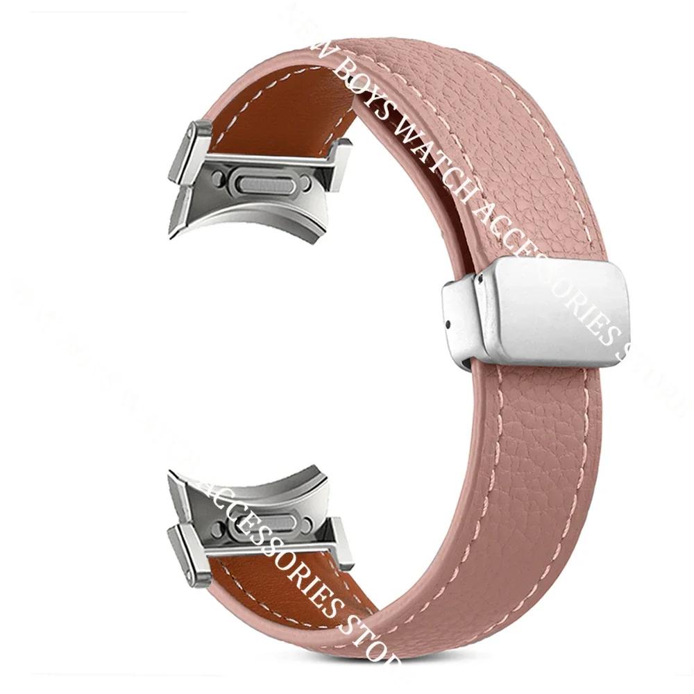 Kožený pásek bez mezer pro Samsung Galaxy Watch 7/6/5 40mm 44mm 6 Classic 47mm 43mm Řemínek Quick Fit Bílý magnetický pásek s D-přezkou