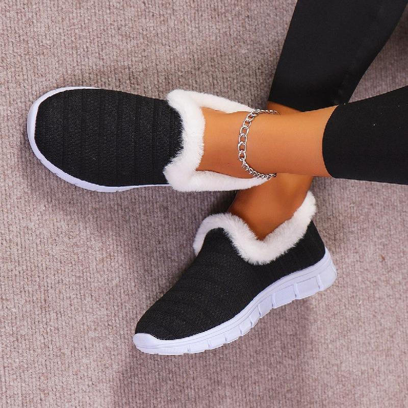Cross-border new large-size low-top velvet cotton shoes women's foreign trade round head fly-woven wool mouth low-heeled foot shoes