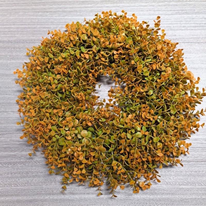 Artificial Fall Wreath for Front Door Autumn Orange Leaf Wreath Farmhouses Indoor Outdoor Window Wall Door Home Decors