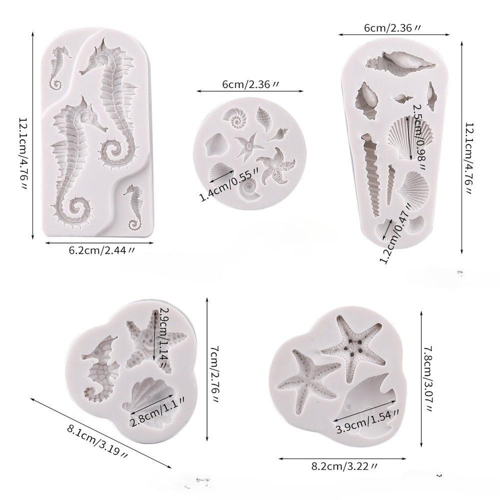 5 Stück DIY Hübsche Muschel Seestern Schneckenhaus Silikon Schokoladenform Fisch Meerjungfrauenflosse Fondant Kuchen Dekorationswerkzeuge Ton Harz Kunstformen