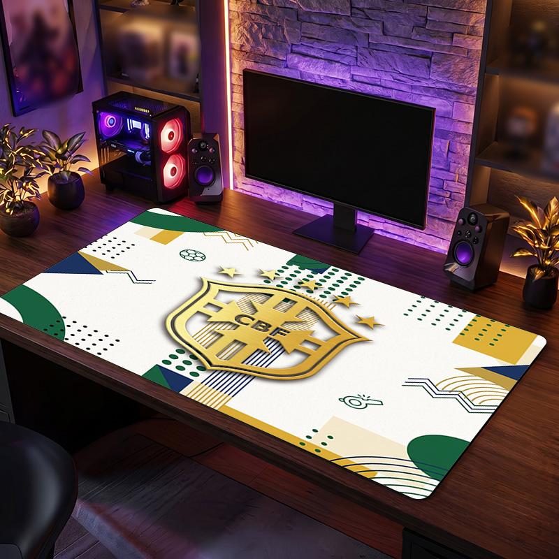 Brazil Football Crest Mouse Pad, Extended Non Slip Rubber Desk Mat for Gaming Office Laptop Fan Gift