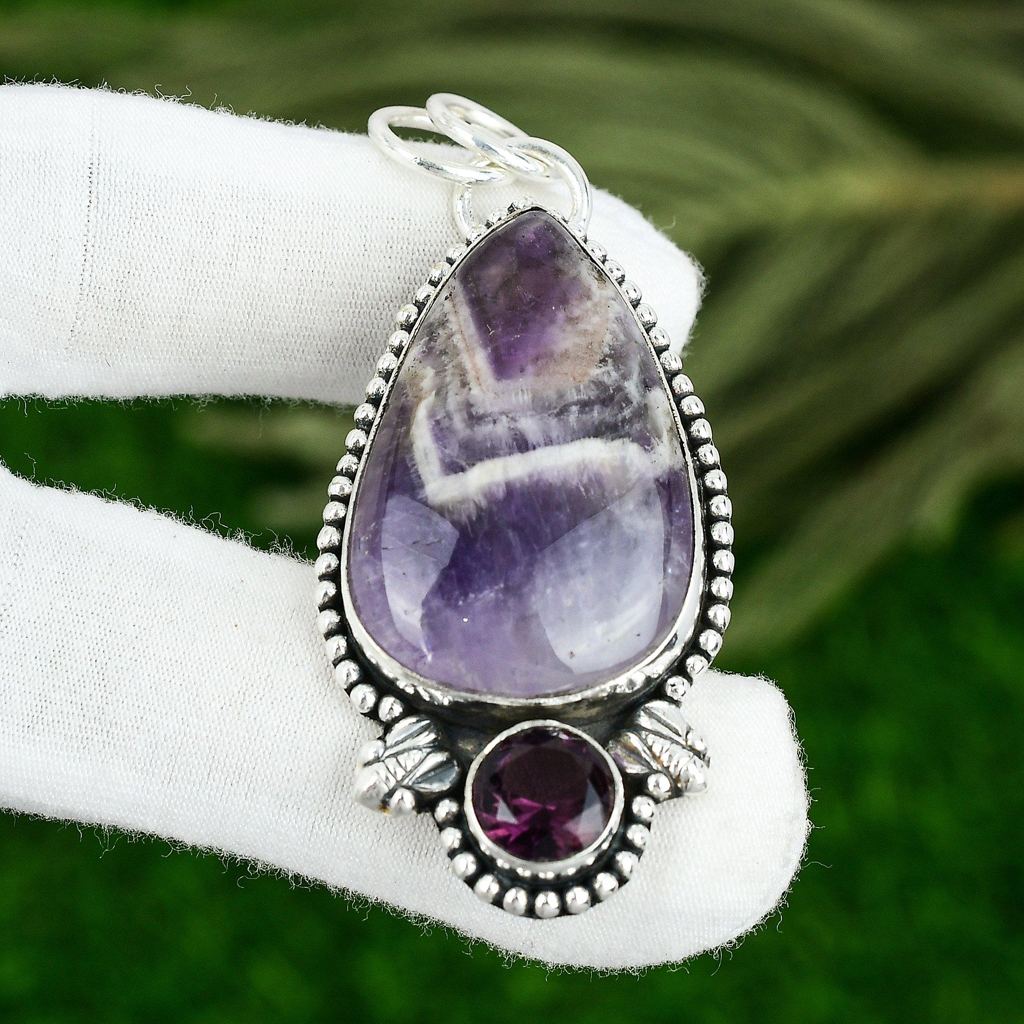 

Natural Chevron Amethyst 925 Silver Bezel Trendy Engagement Birthday New Pendant
