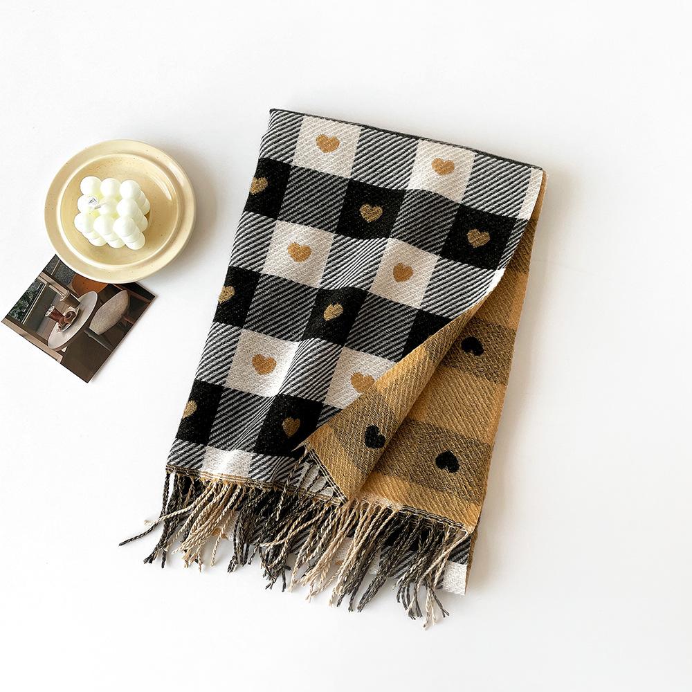 Love plaid scarf women s autumn and winter imitation cashmere scarf simple and versatile long shawl winter warm scarf 200*60cm