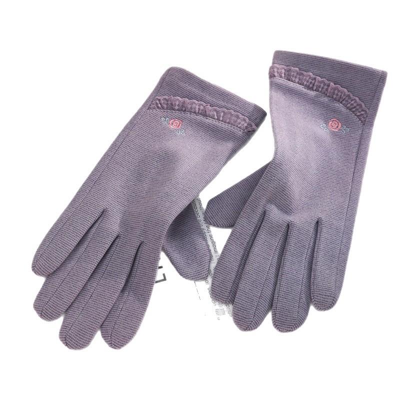 Warm Gloves Single Layer Women's Elegant Lace Houndstooth Outdoor Riding Cold Proof and Wind Proof Touch Screen Autumn and Winter Gloves