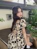 Summer new high waist and thin small medium and long dress French floral temperament fashion bubble sleeve dress women