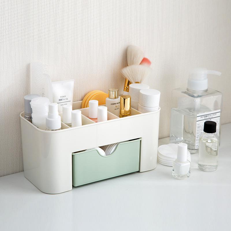 Cosmetic Organizer with Drawer - Makeup Brush Holder and Skincare Compartment Vanity Case