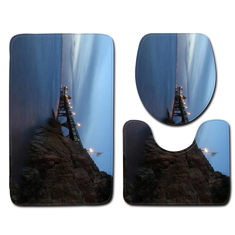 3D Landscape Bathroom Toilet Three-Piece Floor Mat Door Mat Bathroom Carpet