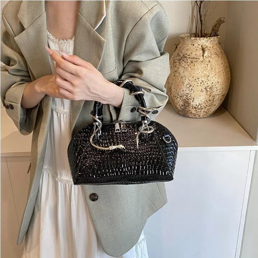 New Stone Pattern Women's Bag With Snake Hardware Large Capacity Crossbody Shell Bag Handbags Shoulder Bag Top-handle Shell Bag