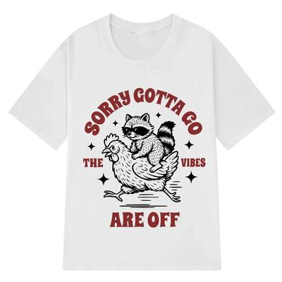 Lustiger Waschbär reitet auf einem Huhn Mode Grafik T-Shirt locker Sommer Hip-Hop Damenbekleidung