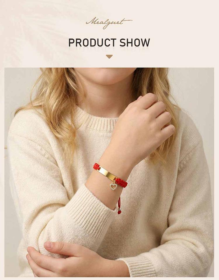 Custom Name Children's Bracelet, Stainless Steel Heart Charm, Adjustable Red Rope Chain, Personalized Kids Jewelry Gift for Baby