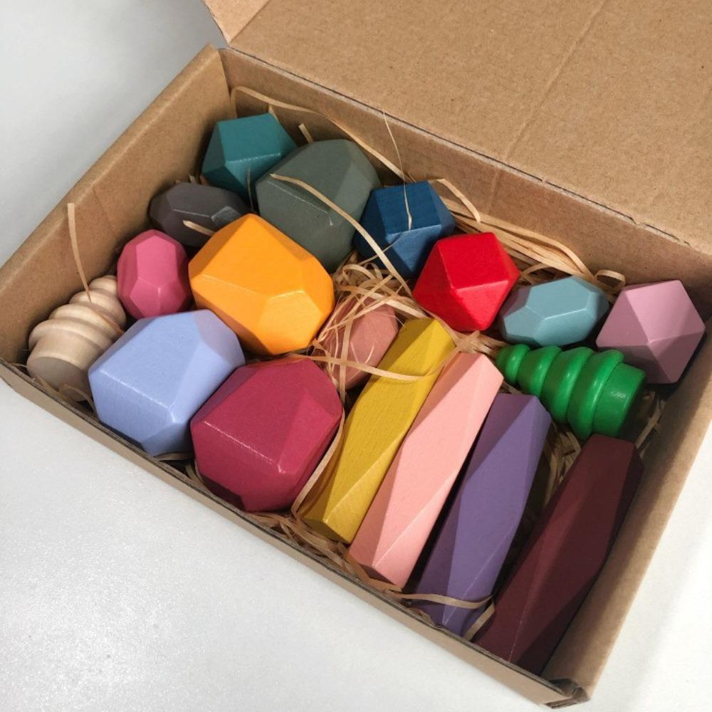 Wooden children's Nordic ins wind colored stone stacking music boys and girls indoor ornaments early education educational toys