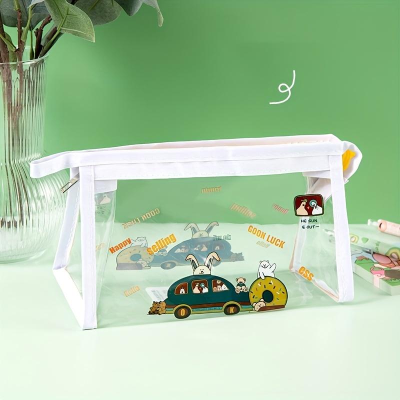 1pc Student Cartoon Transparent Pencil Pouch – Large-Capacity Waterproof Triangular Storage Bag, Cute Stationery Organizer