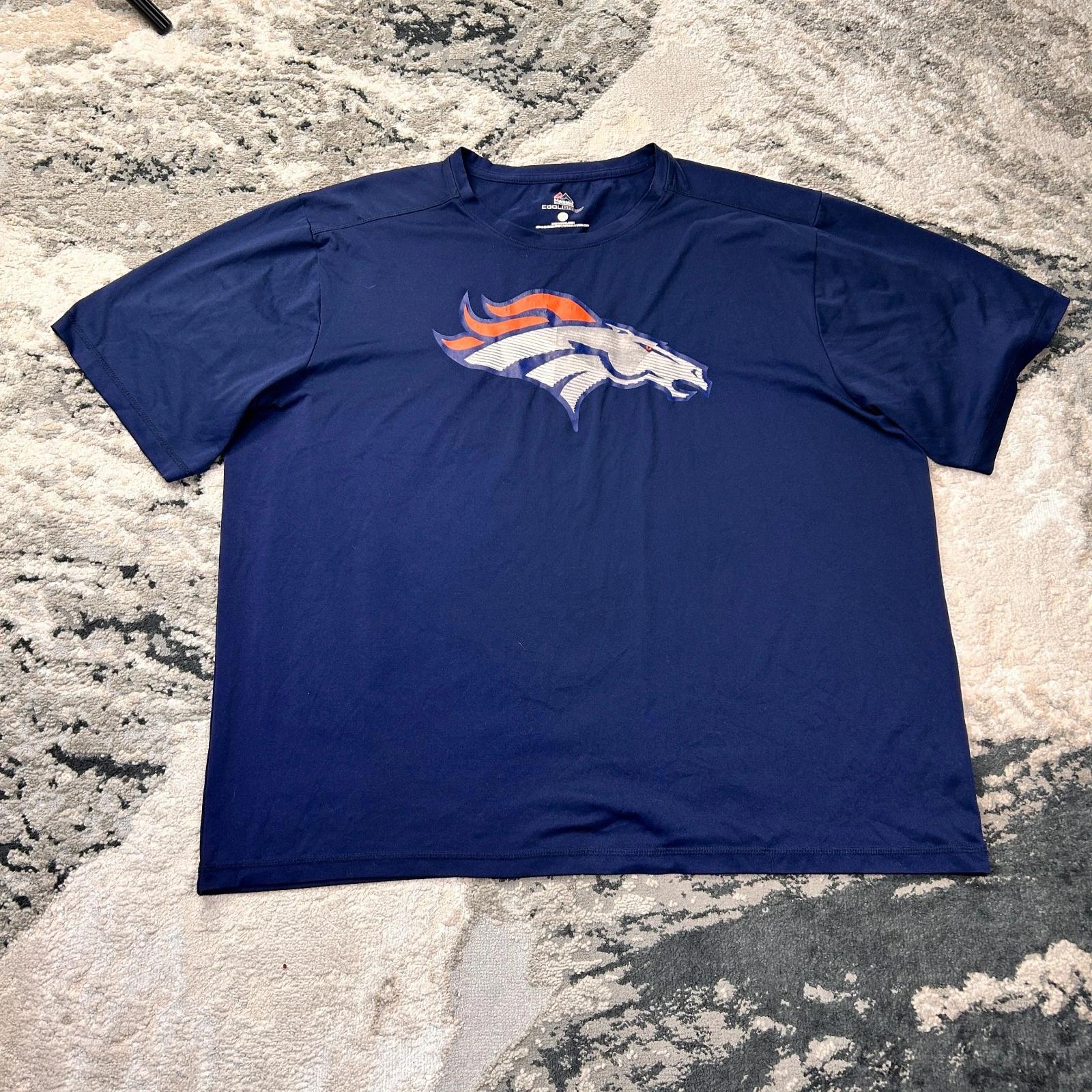 Majestic Cool Base Shirt Mens 2XL Blue Denver Broncos Football NFL Graphic Print 4XL