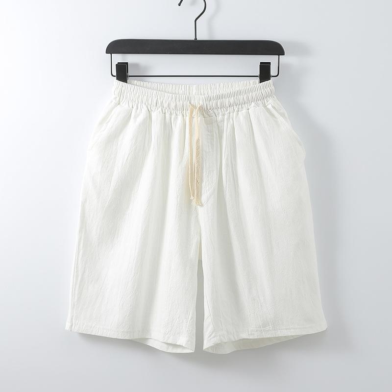 Men Summer Linen Shorts Men Fashion Casual Linen Short Pants Shorts Solid Color Elastic Waist Bottoms