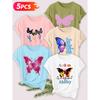 Five-piece set Elegant short-sleeved shirt for women Inspirational Butterfly Print Round Neck Women's Casual Sportswear T Shirt Suitable for spring