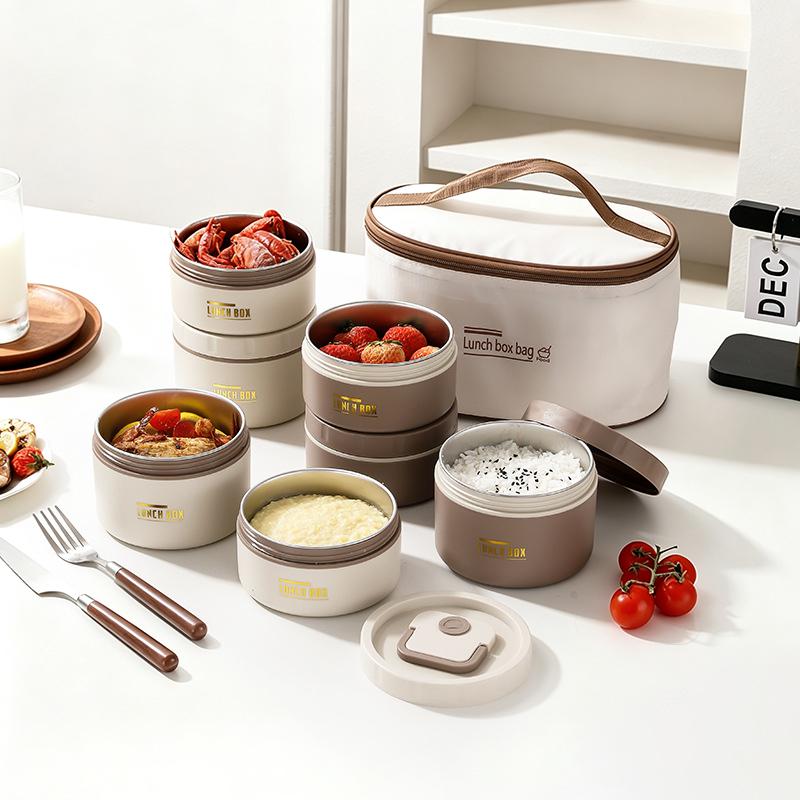 Insulated Thermal Lunch Box 2/3 Stackable Layers Adult Food Container Set for School Office Outdoor Picnic Meal Prep