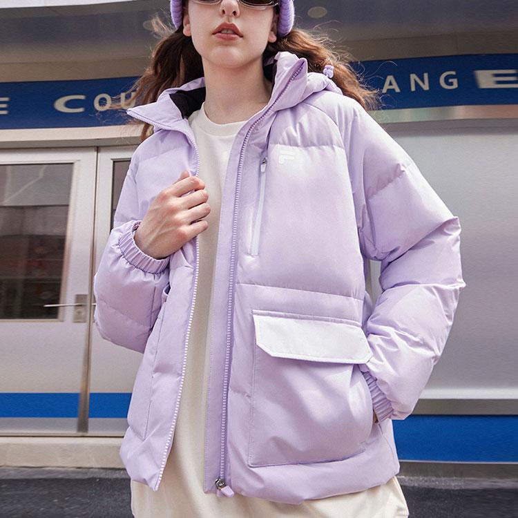 Fila Fusion Letter Zipper Hooded Windproof Warm Long Sleeve Down Jacket Women Outerwear Light-Lavender T11W316904F-VT