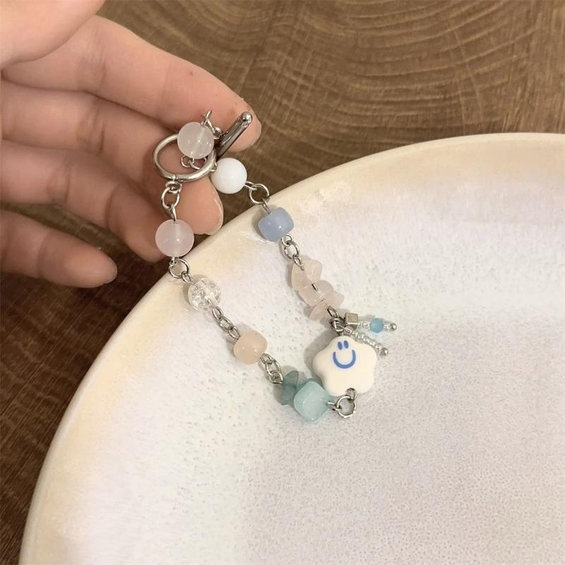 Milk Blue Cloud~ Handmade Beaded Bracelet Women's Tide Niche Design Smiley Face Bracelet Sweet and Cute Jewelry Versatile