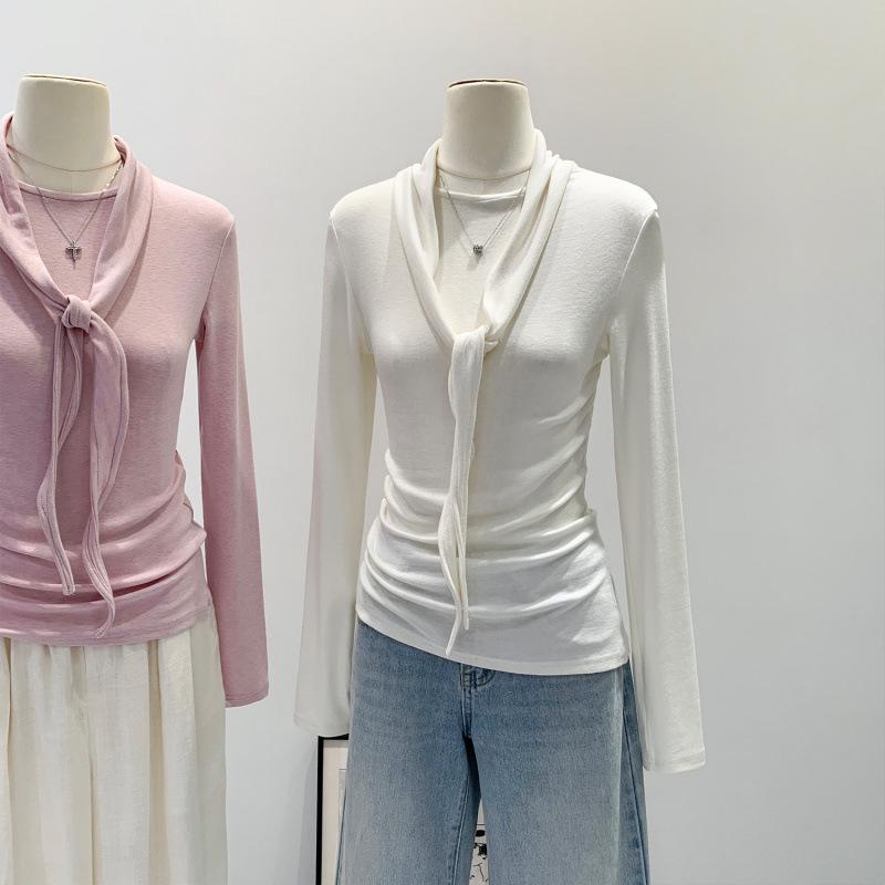 Women's Autumn/Winter 2025 Scarf Bow Tie Lace-up T-shirt