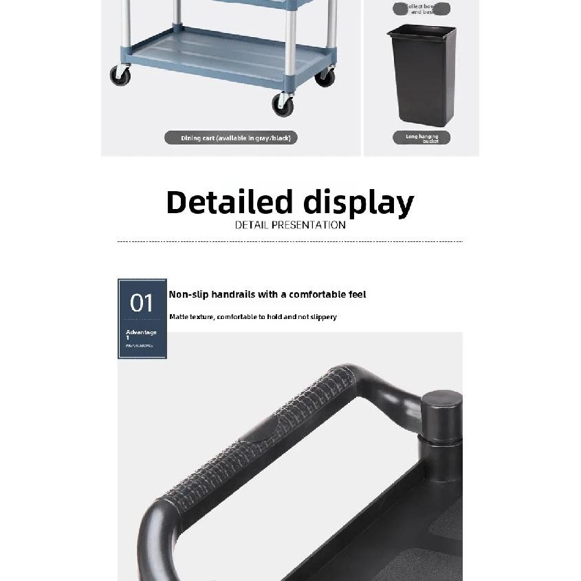 Multifunctional Food Service Cart Three Layer Plastic Trolley Restaurant Hotel Serving Cart Kitchen Transport Carrier Trolley