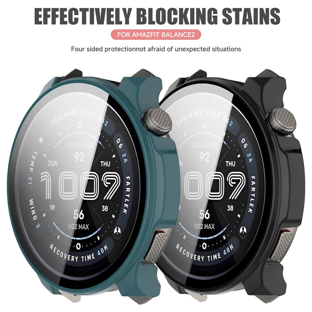 PC+Tempered Glass Case For Huami Amazfit Balance 2 Anti-Drop/Scratch Hard Cover Bumper For Amazfit Balance 2 Smartwatch Bumper