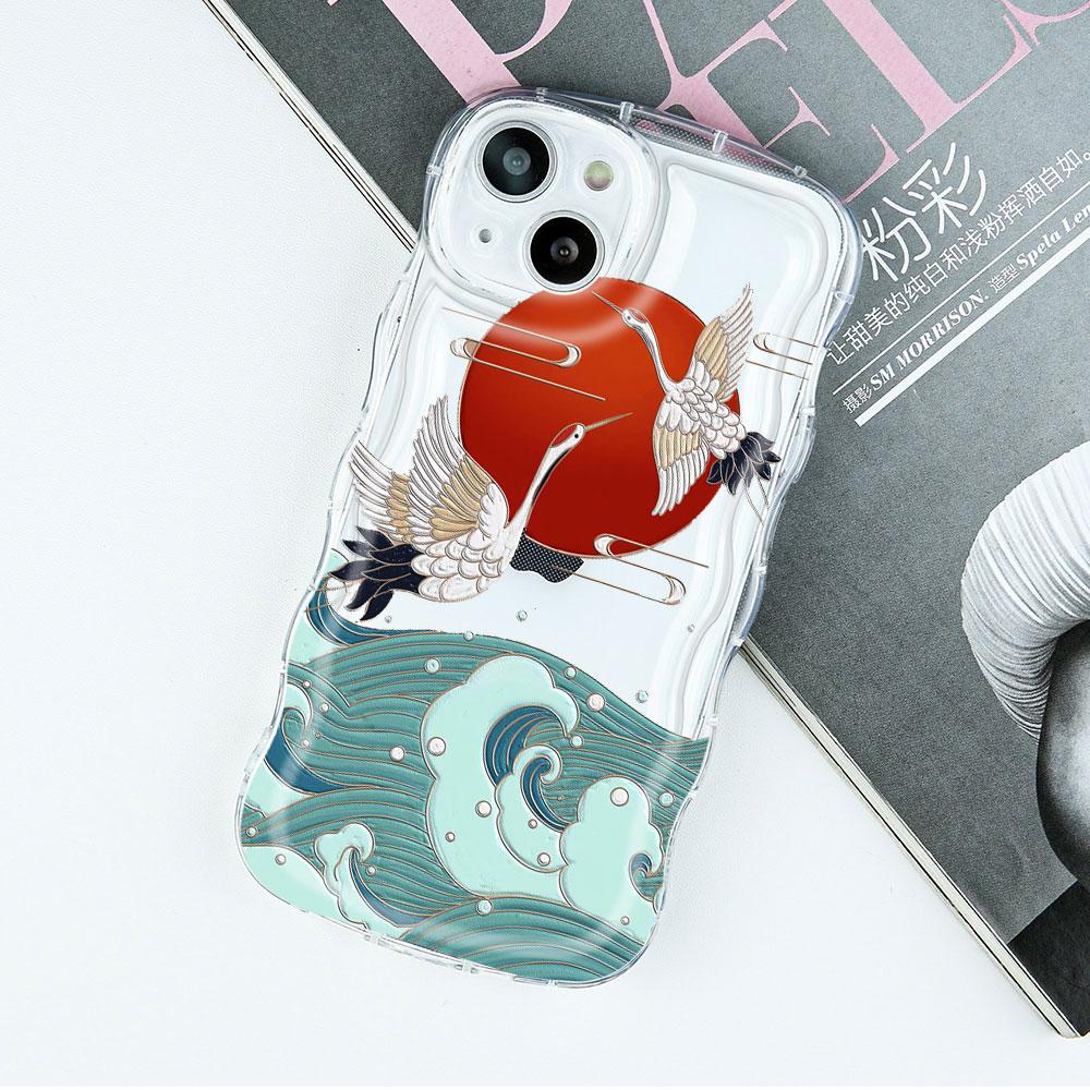 Crane Wave Chinese Style Phone Cases for IPhone 11 12 14 13 Pro Max Shell for IPhone 8 7 Plus SE20 XR XS MAX X Shockproof Covers