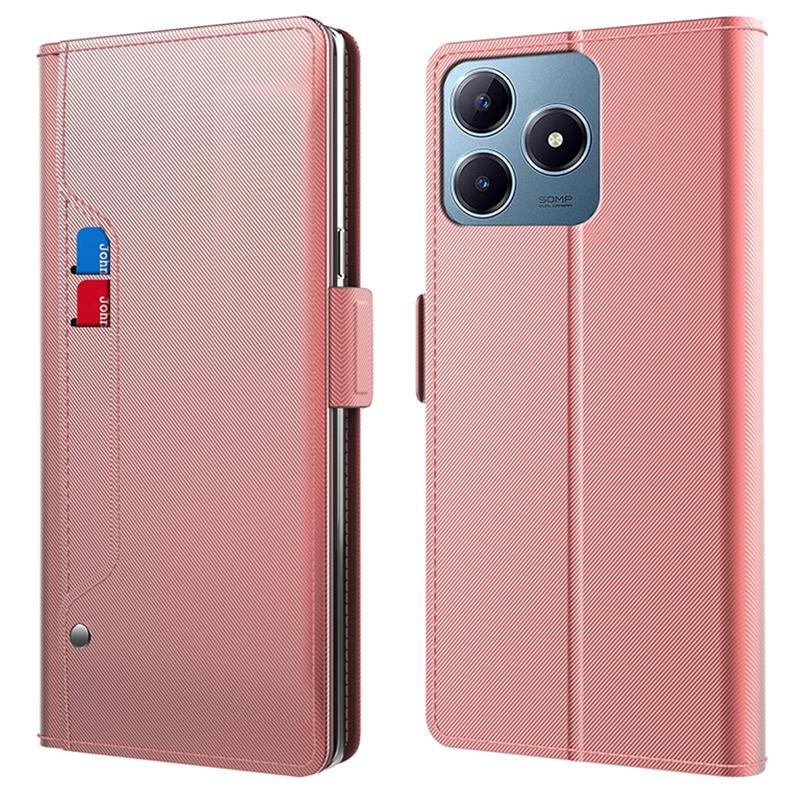 

For Realme Note 60x 4G/C63 4G/C61 4G/Narzo N63 4G Case with Mirror PU Leather Phone Cover Credit Card Holder Rose Gold