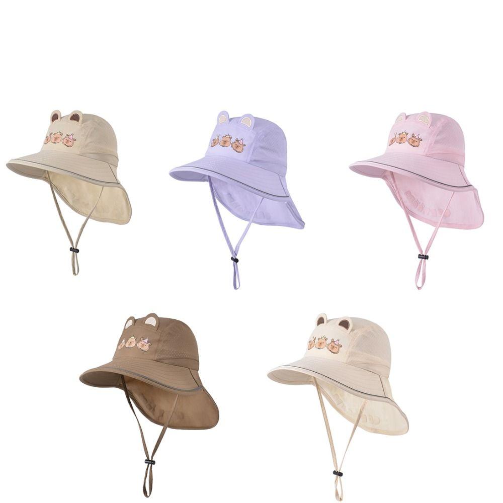 Windproof Rope Kids Shawl Sun Hat Breathable Baby Sun Protection Hat Capybara Fisherman Hat  Spring