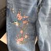 Damjeans Vår/Höst Hög Midja Broderade Lös Smal Design Nischade Delade Byxor