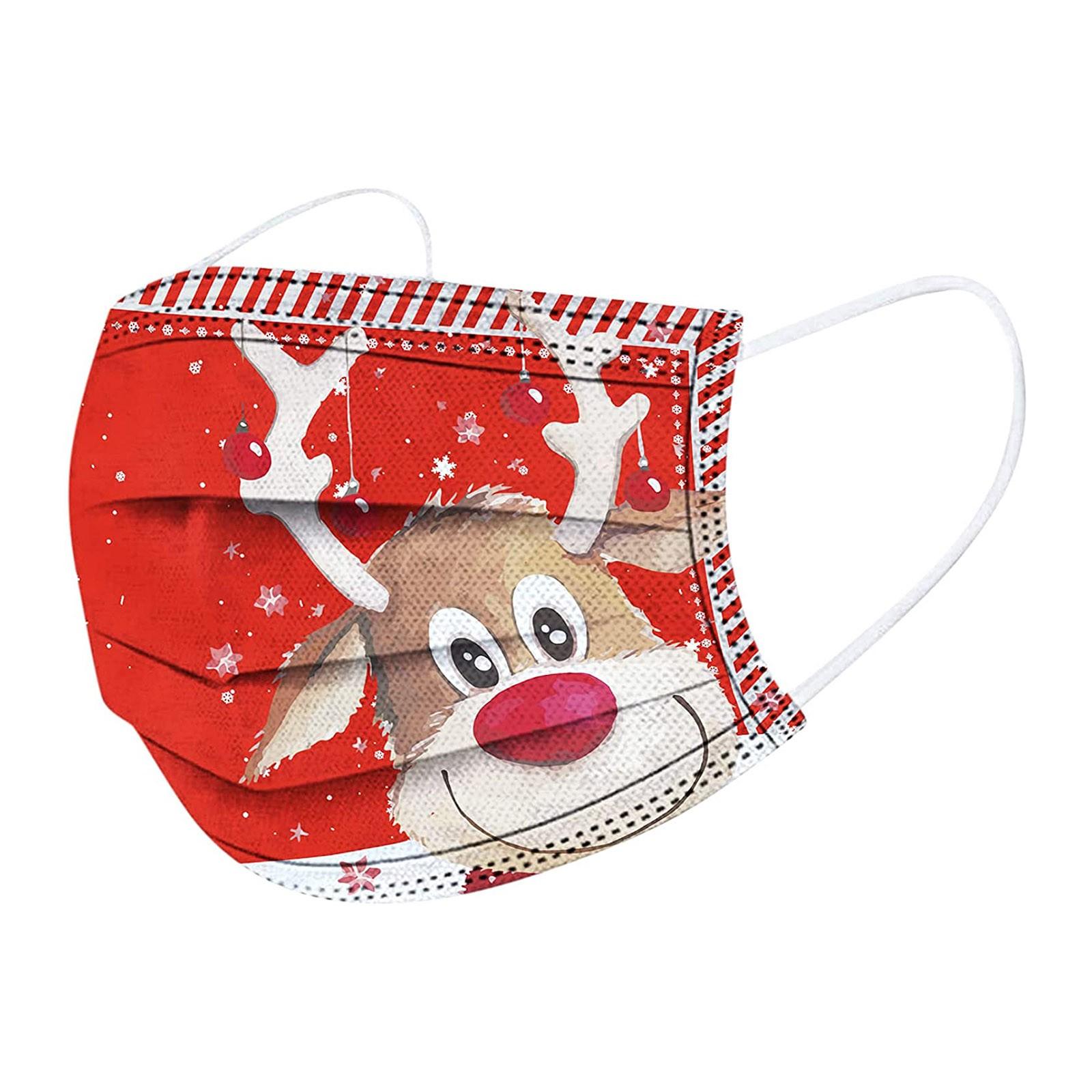 

10 шт. одноразовая рождественская маска для лица с принтом снеговика и лося для взрослых, дышащая защитная маска от пыли One Size красный