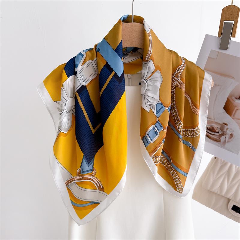 Letni Szal Jedwabny z Prostym Nadrukiem Szal Kwadratowy 70cm Modny Wszechstronny Szal Damski Profesjonalny Szal Jedwabny