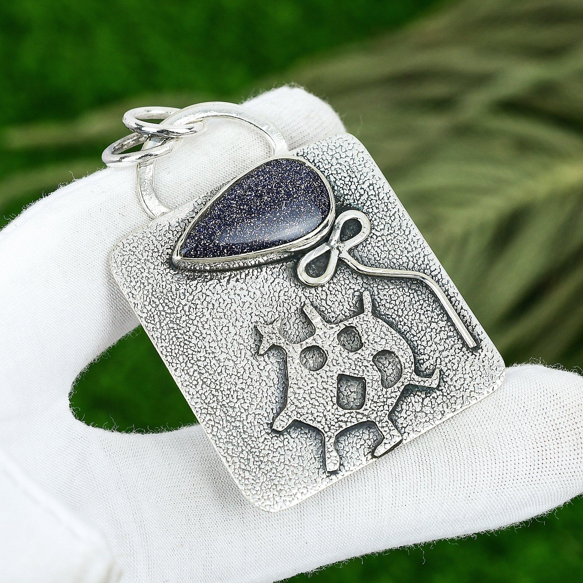 

Friendship Day Deal 925 Silver Pear Natural Blue Sunstone Bezel Pendant Jewelry