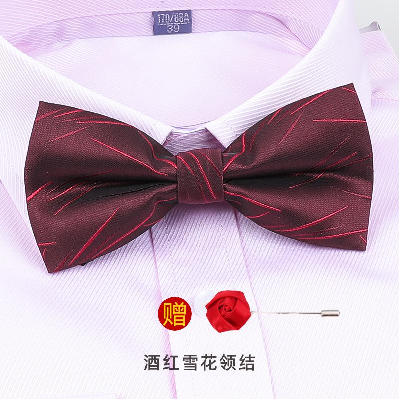 Men'S Korean Banquet Groom Wedding Best Man British Bow Tie Brooch Set Burgundy Bow Red Bow Tie