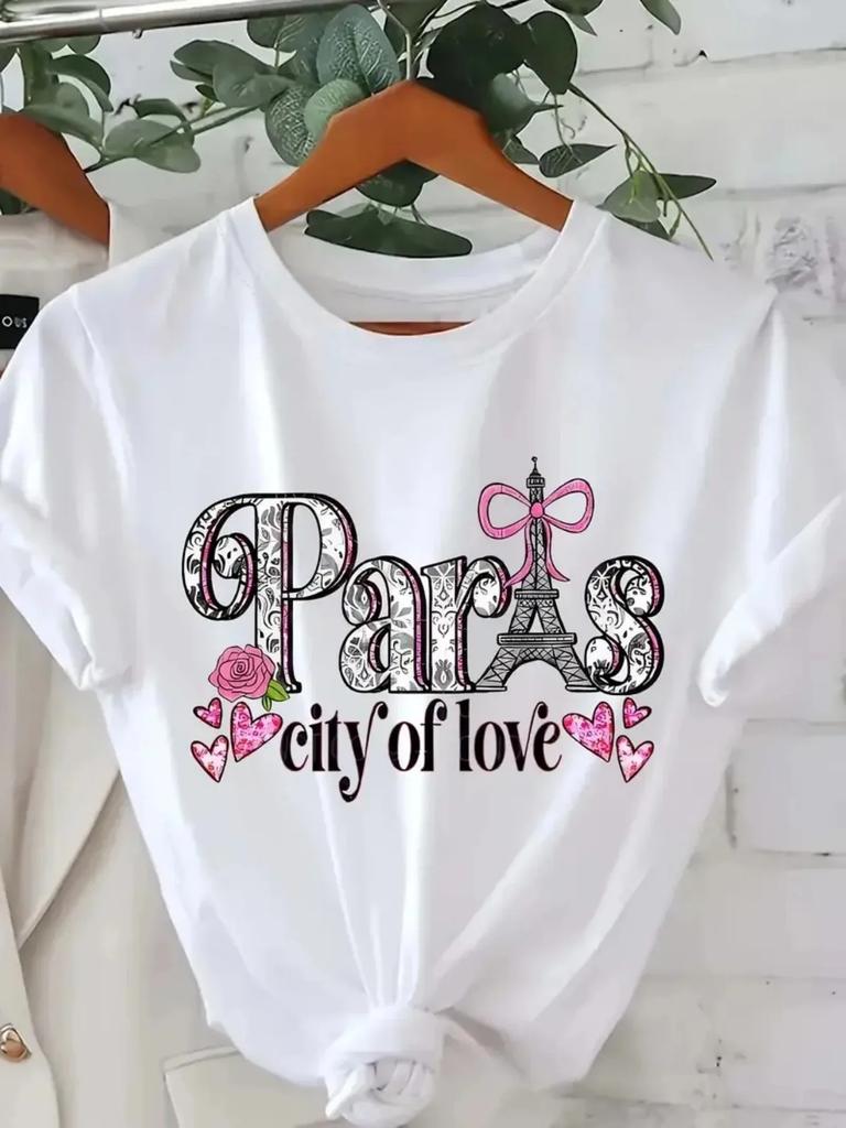Paris Printed TShirts Casual TShirts with Short Sleeves And Spring And Summer Fashion WomenS Tops TShirts
