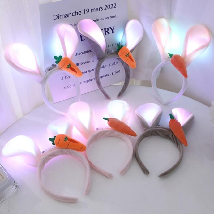 Light Up Rabbit Ears Headband Cute Plush Bunny Ear Hair Accessory for Women