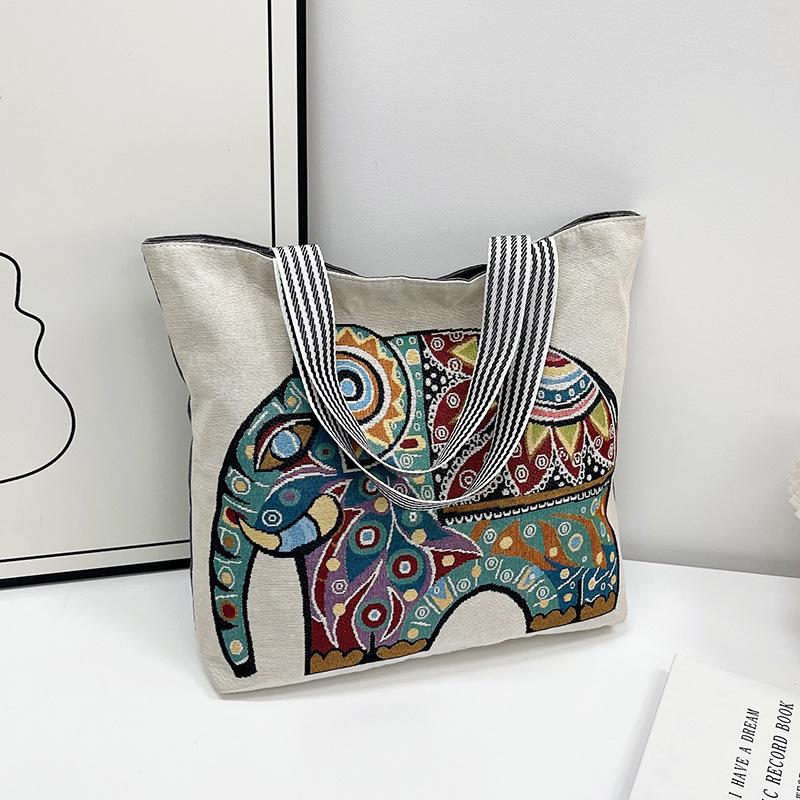 

Тайская сумка-тоут вышивка слон мода на плечо женская сумка новая женская ручная холщовая большая вместимость сумка-тоут 45x39x10