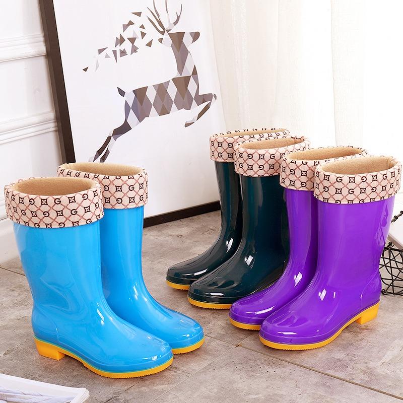 Medium tube non-slip waterproof shoes jelly rain shoes rain boots water boots thermal cover shoes women's adult fashion long tube