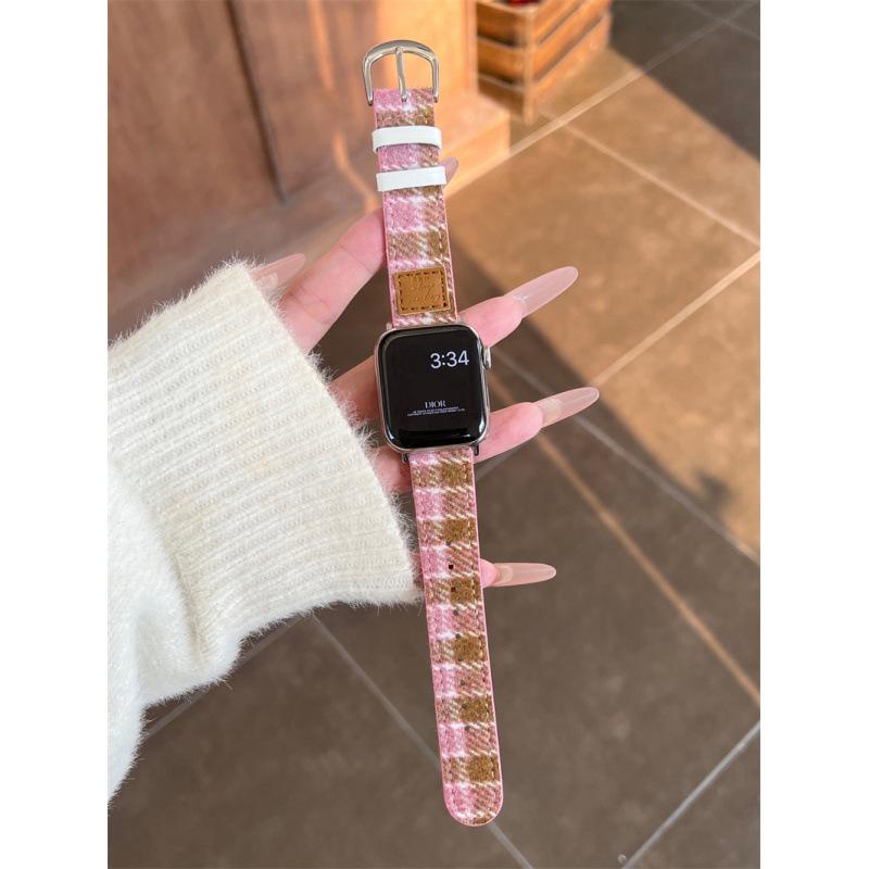 Autumn And Winter Leather Standard Plaid Woolen For Apple Watch Applewatchs10 Strap Iwatch98765Se